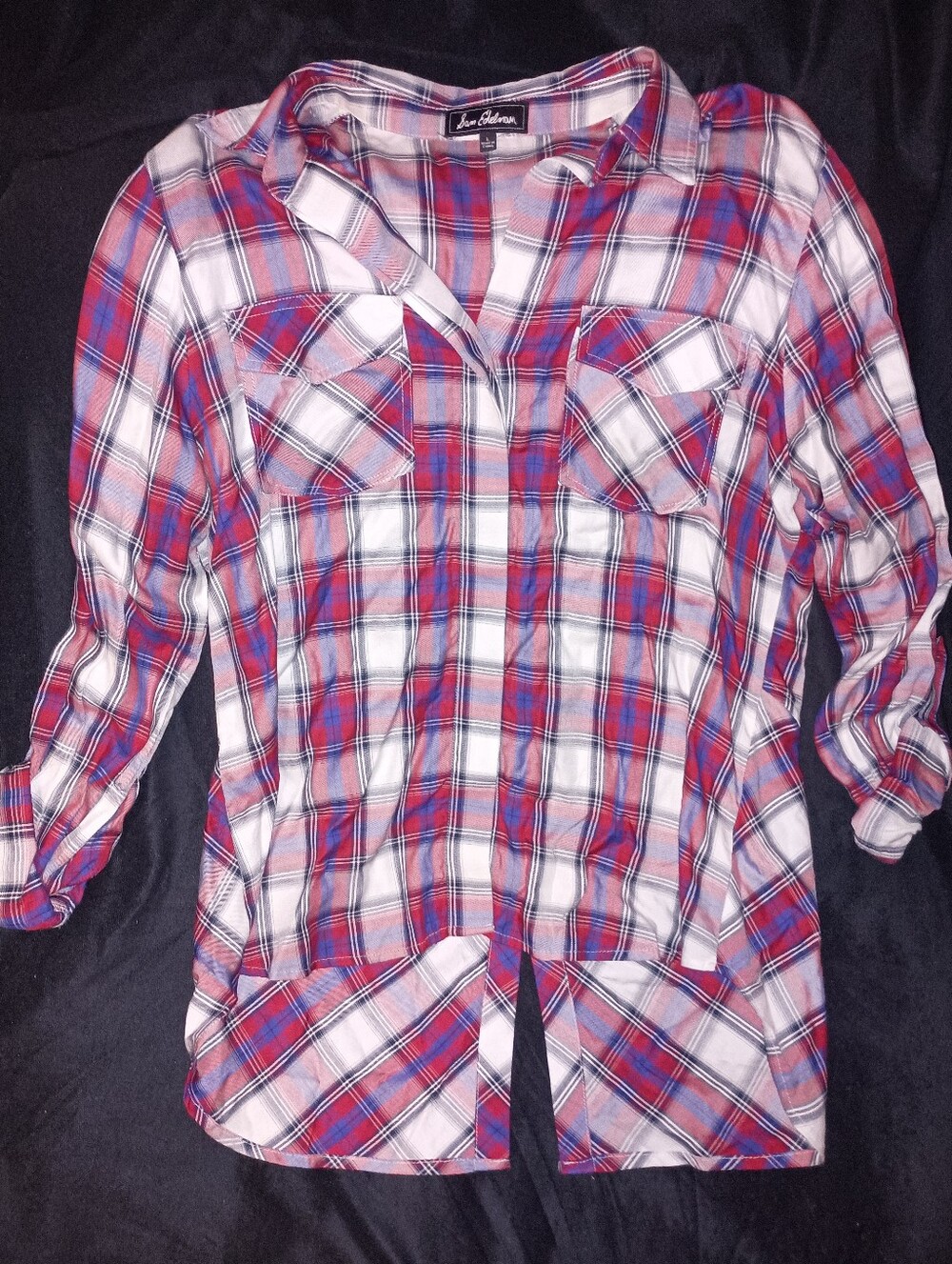 Sam Edelman LIGHTWEIGHT PLAID SPLIT BACK BUTTON DOWN SHIRT/Red-Blue-White Size L